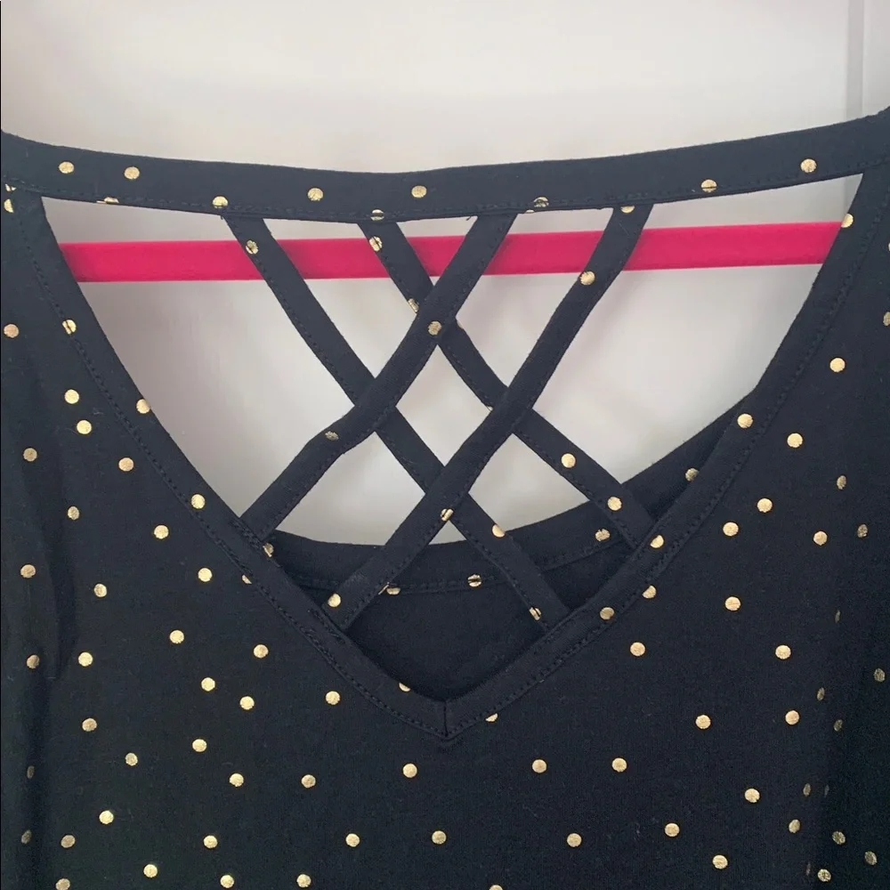 Lane Bryant Strappy Back Top with Gold Polka Dot Pattern